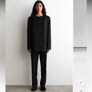 COS Black Wool Tailored Bootcut Trousers Size 10 Adjustable Waist